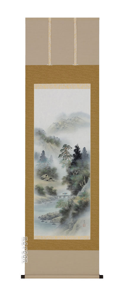 山水画 掛軸 彩色山水（中野 長春）(図柄色々有）