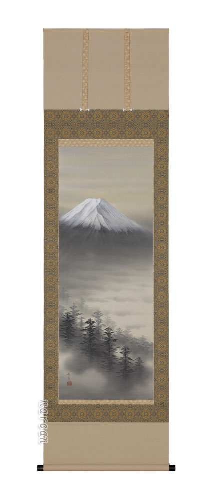 山水画 掛軸 富士山水（倉地 邦彦）（尺八立）