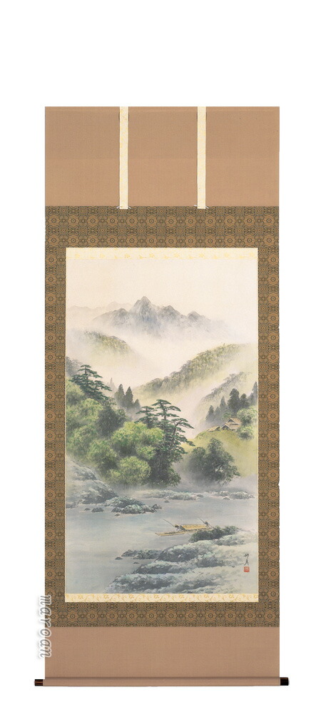 山水画 掛軸 彩色山水（倉地 邦彦）（大幅立）