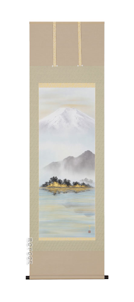 山水画 掛軸 湖上富士（稲垣 雅彦）