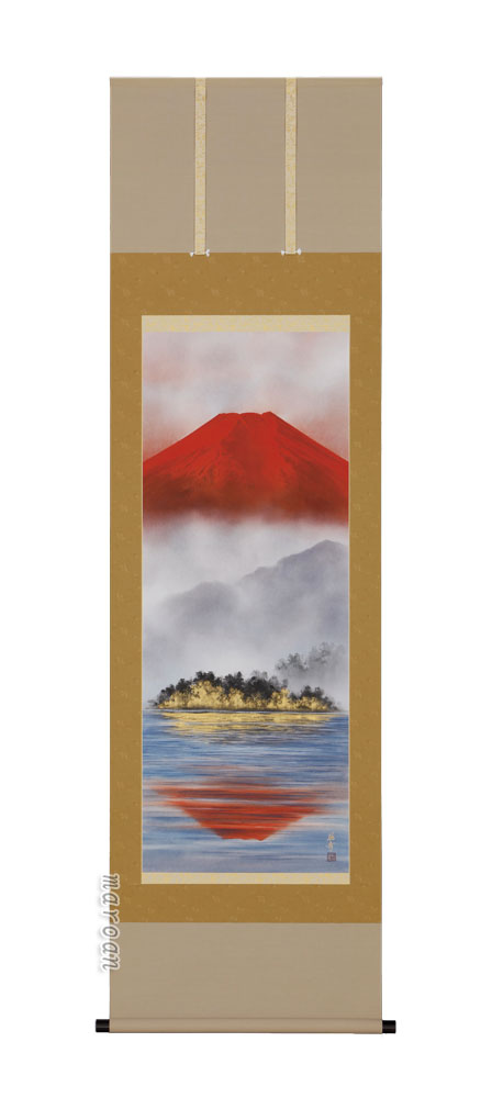 山水画 掛軸 湖上朱映山水（稲垣 雅彦）
