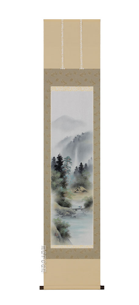 山水画 掛軸 彩色山水（中野 長春）（尺巾立）(図柄色々有）