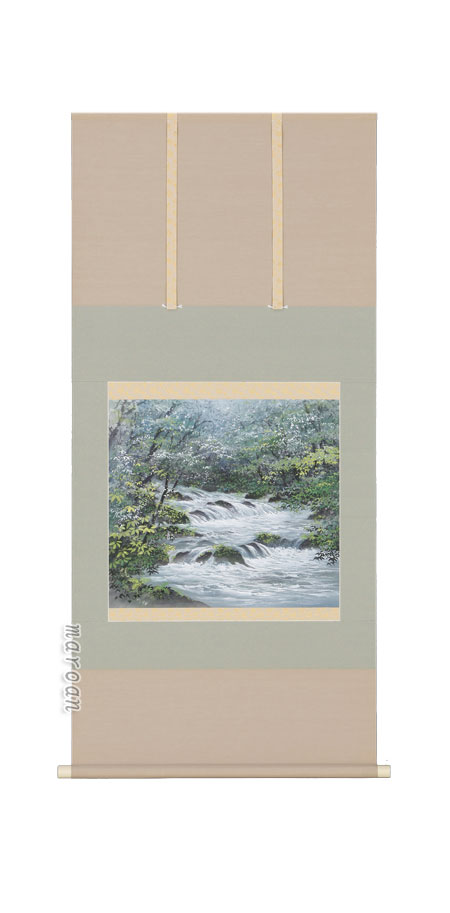 山水画 掛軸 奥入瀬 （野川 観）