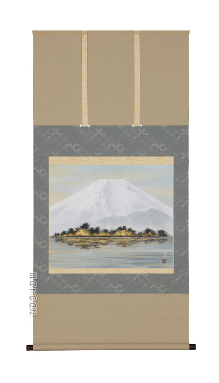 山水画 掛軸 湖上富士（稲垣 雅彦）