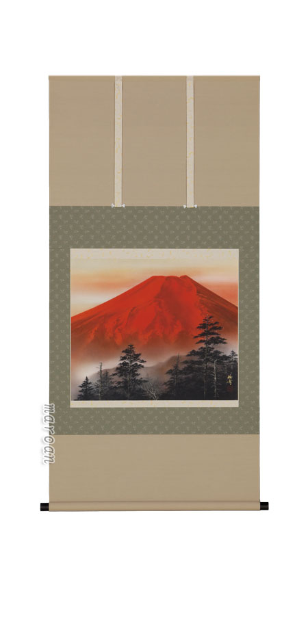 山水画 掛軸 赤富士（稲垣 雅彦）