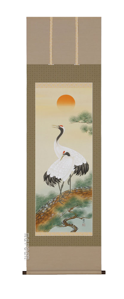 鶴亀 掛軸 松上大鶴（藤沢 寿峰）