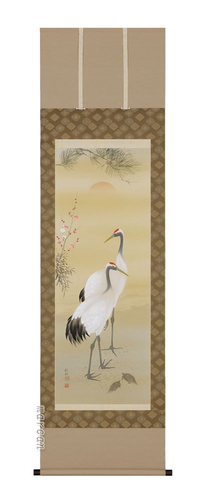 鶴亀 掛軸 陽光双鶴（加野 秋谿）