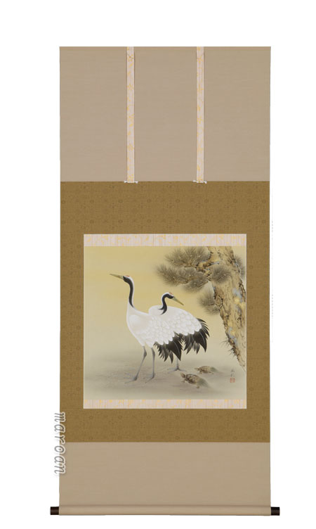 鶴亀 掛軸 双鶴（青柳 北彩）