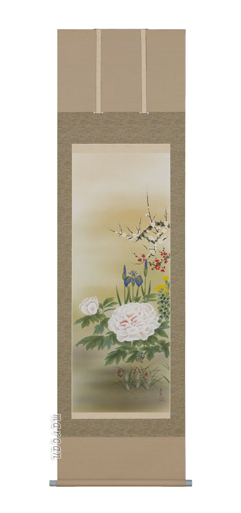花鳥画 掛軸 四季草花（中川 若翠）