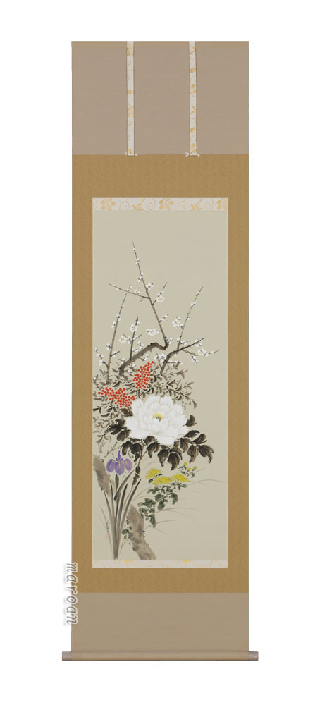 花鳥画 掛軸 四季草花（尾上 晩翠）