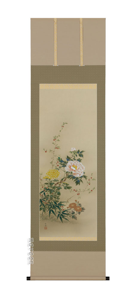 花鳥画 掛軸 四季草花（中野 長春）