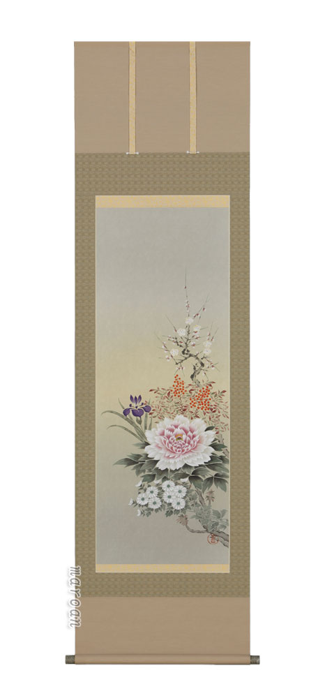 花鳥画 掛軸 四季草花（佐々木 愛日）