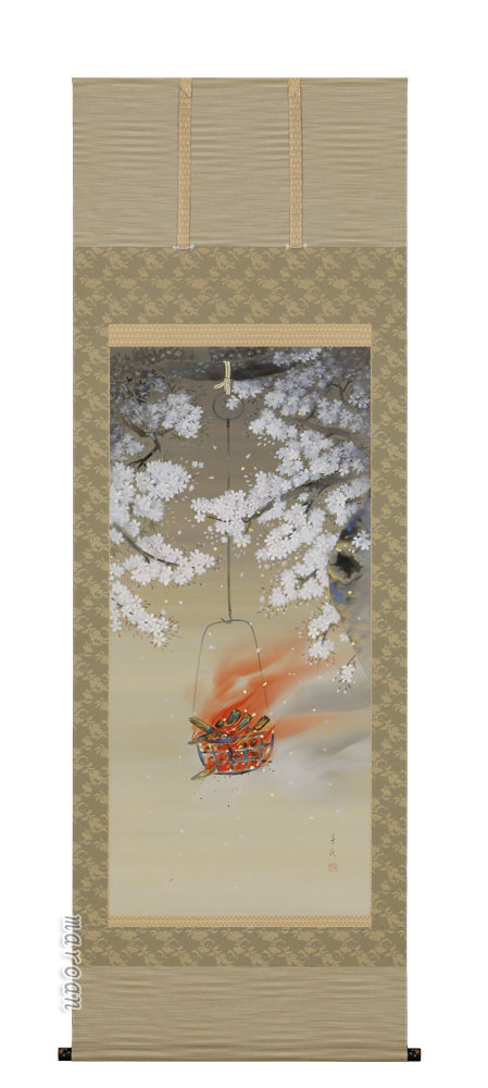 花鳥画 掛軸 夜桜（月村 華湲）