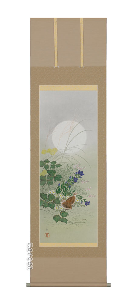 花鳥画 掛軸 秋草に鶉（佐々木 愛日）