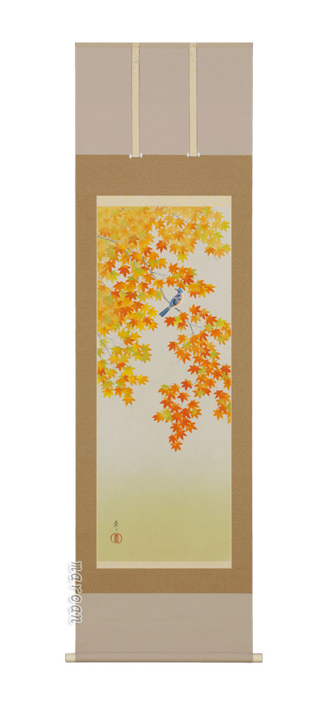 花鳥画 掛軸 紅葉に小禽（鈴木 秀湖）