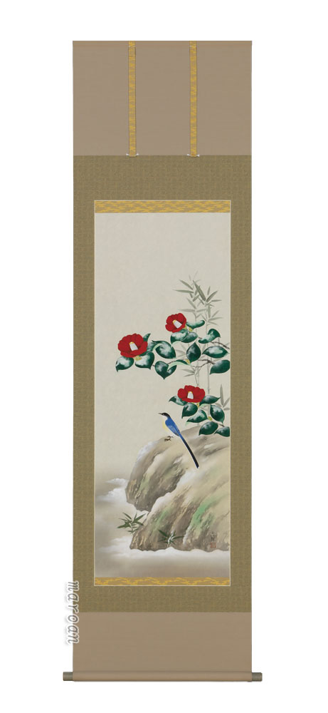 花鳥画 掛軸 寒椿に小鳥（林 文耀）