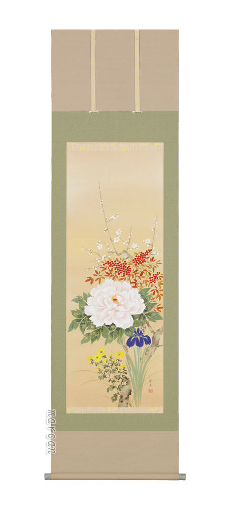 花鳥画 掛軸 四季草花（宮沢 湖春）