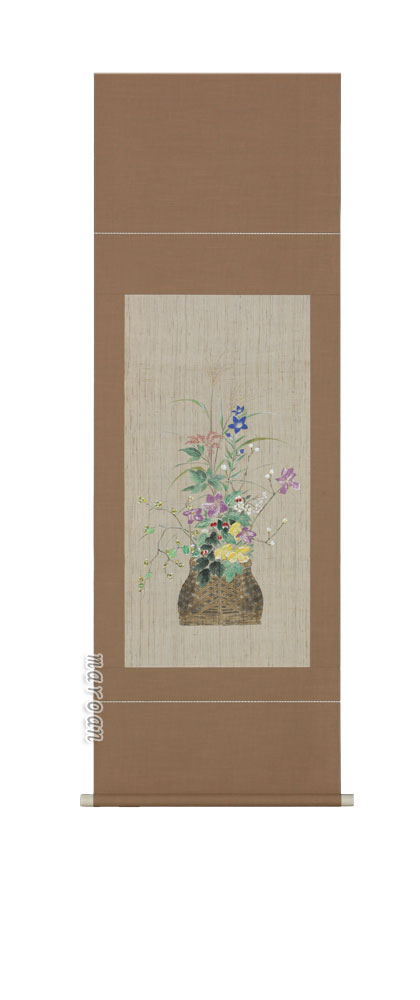 花鳥画 掛軸 花籠（高木 硯山）（本紙麻使用）