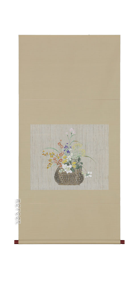 花鳥画 掛軸 花籠（高木 硯山）（本紙麻使用）