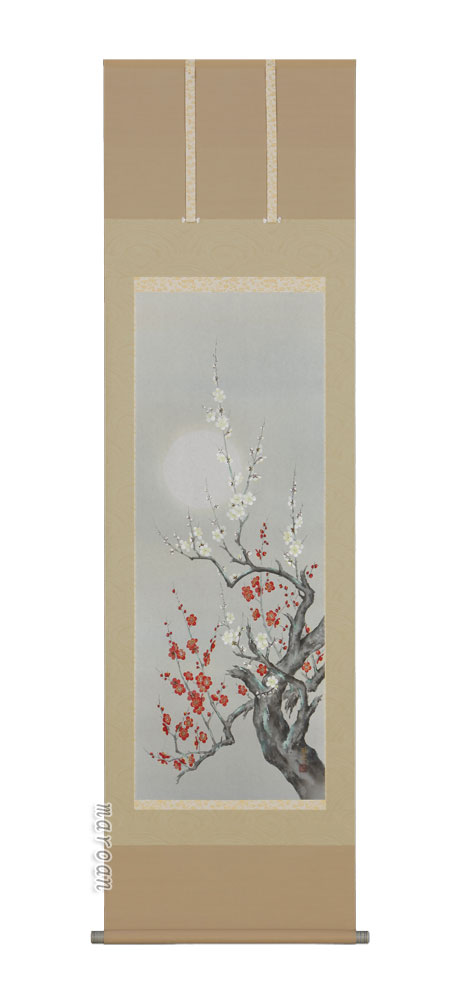 花鳥画 掛軸 紅白梅（稲垣 雅彦）