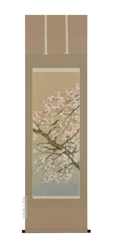 花鳥画 掛軸 桜に小鳥（鈴木 秀湖）
