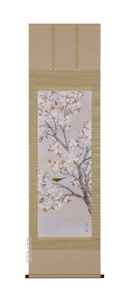 花鳥画 掛軸 桜（河津武禅）（太巻桐箱入）