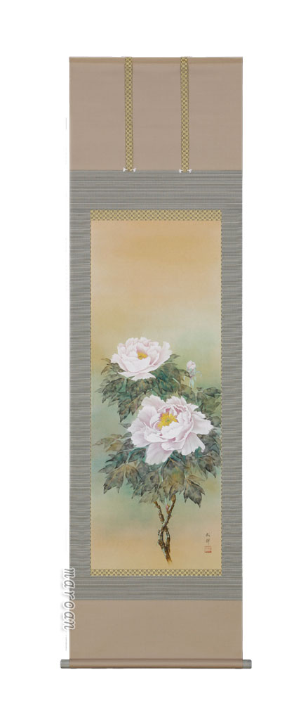 花鳥画 掛軸 牡丹（河津武禅）（太巻桐箱入）
