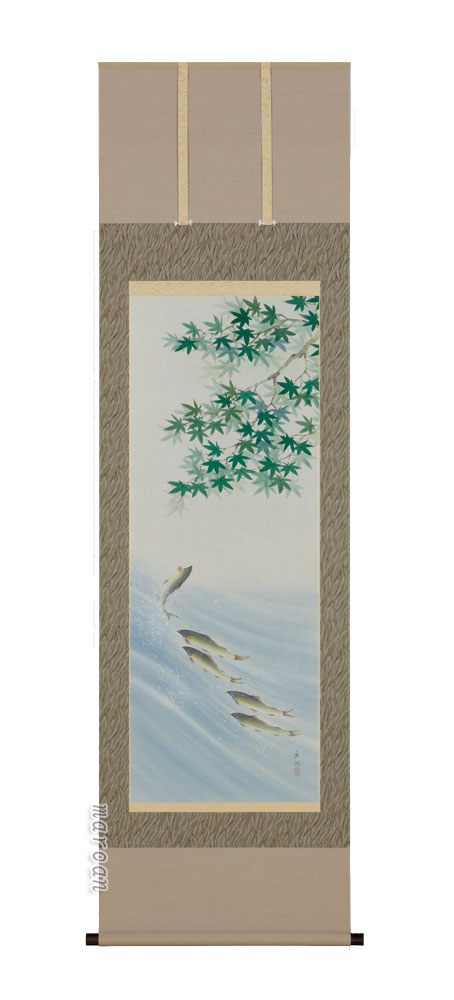 花鳥画 掛軸 泳鮎（鈴木 秀湖）
