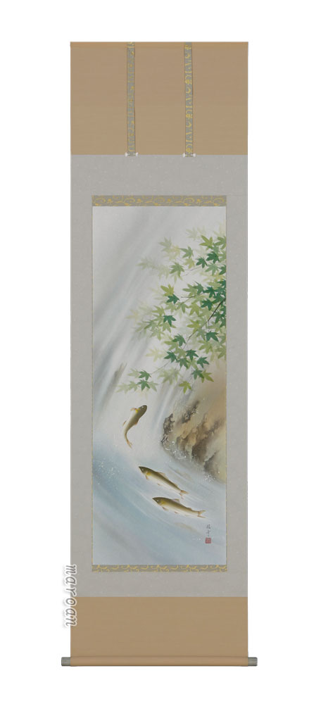 花鳥画 掛軸 泳鮎（稲垣 雅彦）
