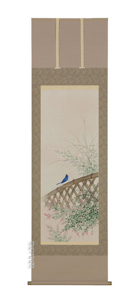 花鳥画 掛軸 萩に小鳥（鈴木 秀湖）