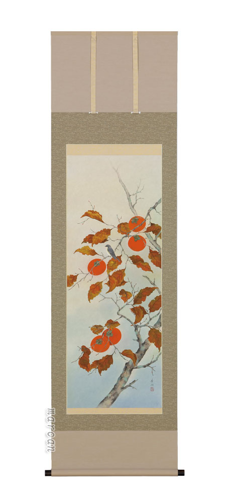 花鳥画 掛軸 柿（鈴木 秀湖）