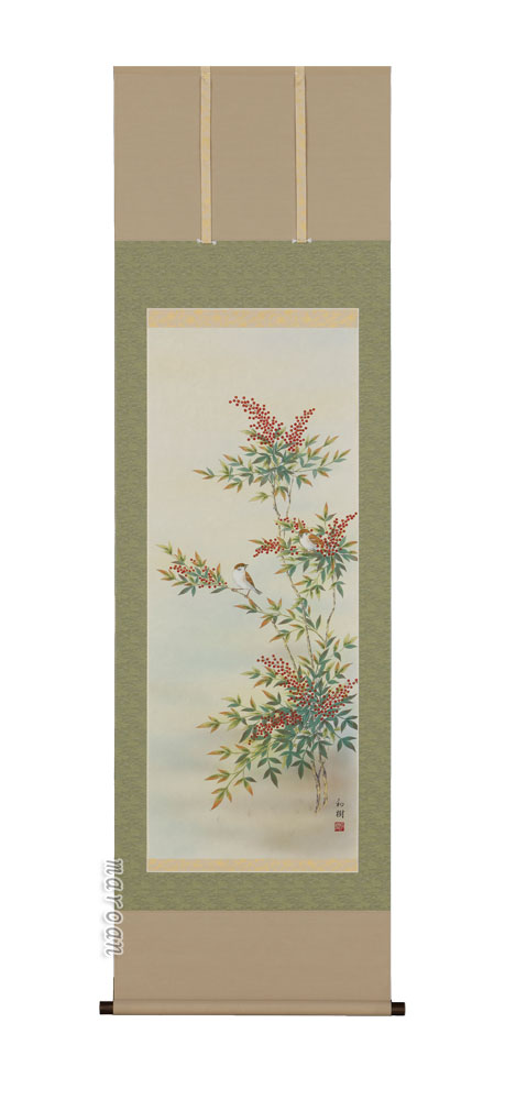 花鳥画 掛軸 南天に雀（橋谷 和樹）