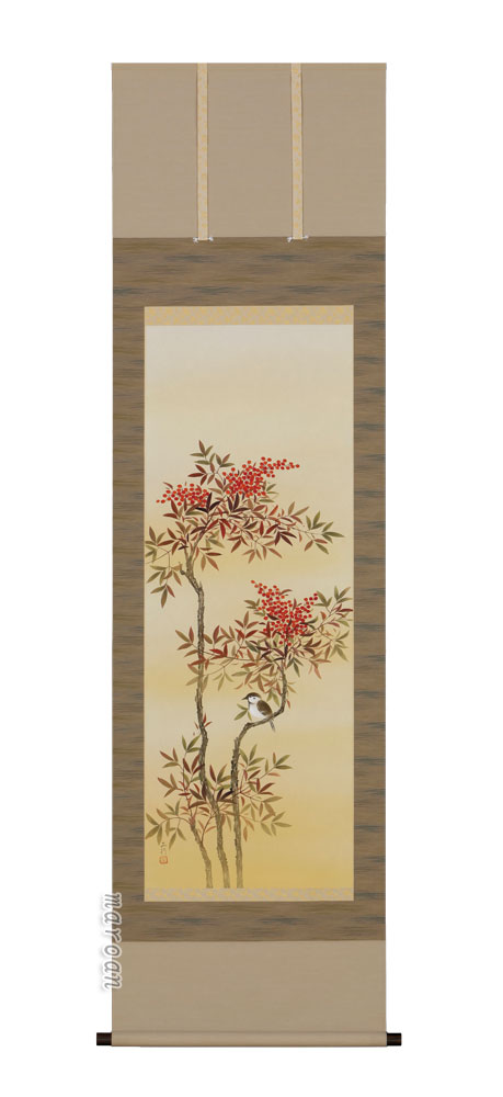 花鳥画 掛軸 南天に雀（川島正行） 商品画像
