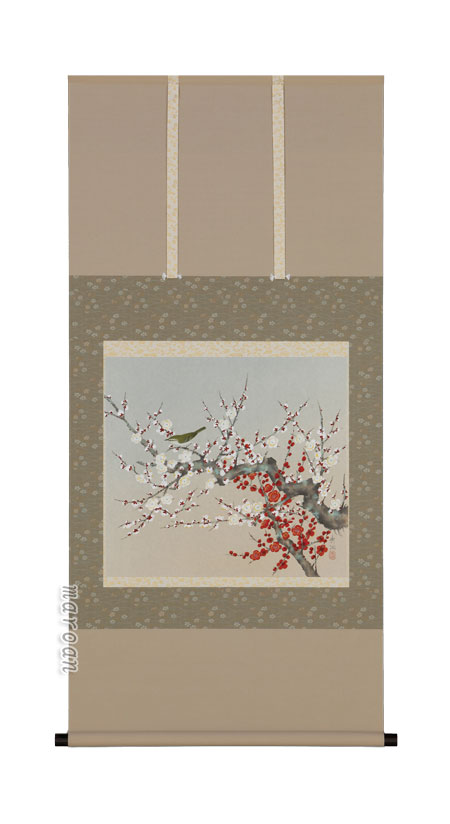 花鳥画 掛軸 紅白梅鶯（鈴木 秀湖） 商品画像