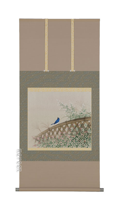 花鳥画 掛軸 萩に小鳥（鈴木 秀湖）（尺八横） 商品画像