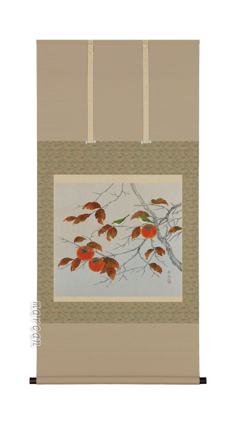 花鳥画 掛軸 柿（鈴木 秀湖）