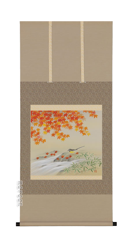 花鳥画 掛軸 紅葉に小禽（川島 正行）