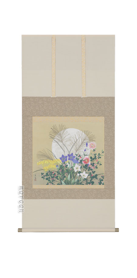 花鳥画 掛軸 秋草（井上清冶）（太巻桐箱入）