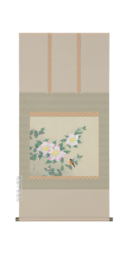 花鳥画 掛軸 山茶花（井上清冶）（太巻桐箱入）