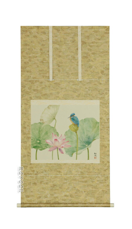 花鳥画 掛軸 翡翠（小川 和也）（尺八横）(太巻き桐箱入）