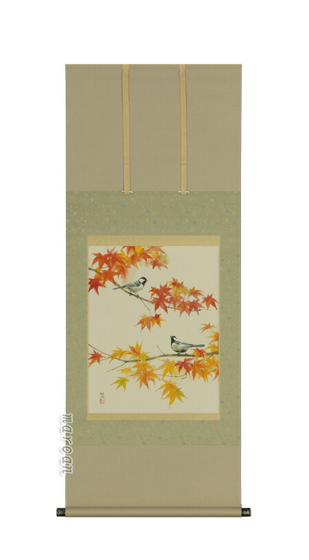 花鳥画 掛軸 四十雀（しじゅうから）（小川 和也）（尺五あんどん）(太巻き桐箱入）