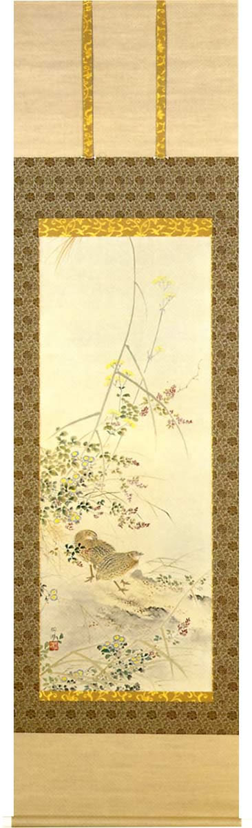 花鳥画 掛軸 秋草にうずら（沢田 岱湖）