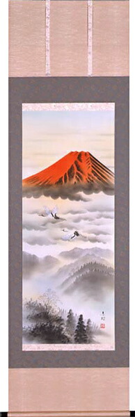 富士山 掛け軸 モダン 掛軸 販売 赤富士(東村)【富士山 年中掛け 贈答用】