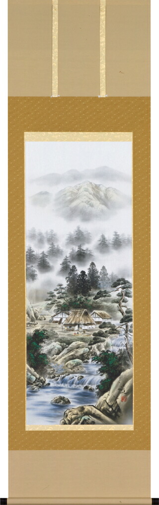 山水画 掛け軸 四神相応山水図(棚橋 玄道)年中掛け・開運