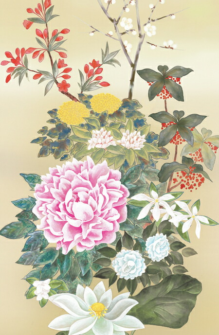 花鳥画 掛け軸 掛軸 かけじく 花鳥画名花十友（西尾 香悦）送料無料 代引き手数料無料 商品画像