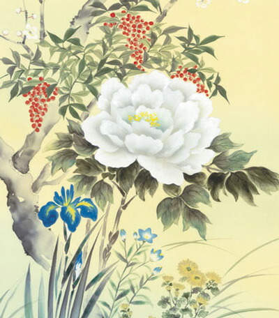 花鳥画 掛け軸 掛軸 尺三164cm四季花（長江 桂舟）送料無料 代引手数料無料 商品画像