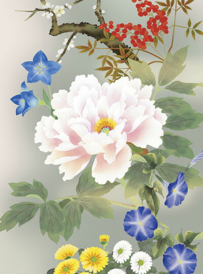 花鳥画 掛け軸 掛軸 尺三164cm四季花（山村 観峰）送料無料 代引き手数料無料 商品画像