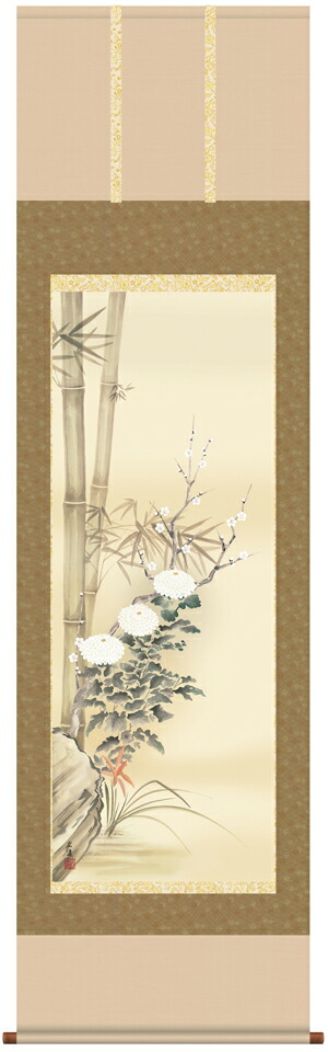 花鳥画 掛け軸 掛軸 かけじく花鳥画四君子（田中 広遠）送料無料 代引き手数料無料