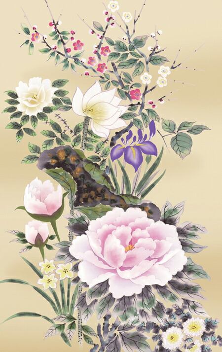 花鳥画 掛け軸 掛軸 かけじく 花鳥画四季花（吉井 蘭月）送料無料 代引き手数料無料 商品画像