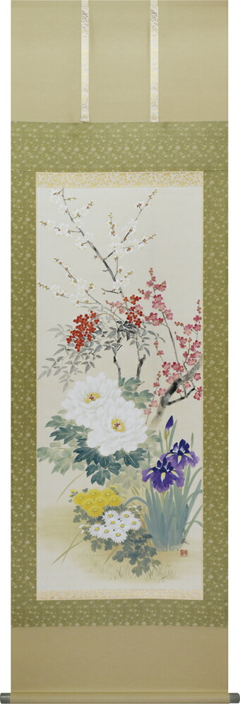 花鳥画 掛け軸 四季花（出口華凰） 商品画像